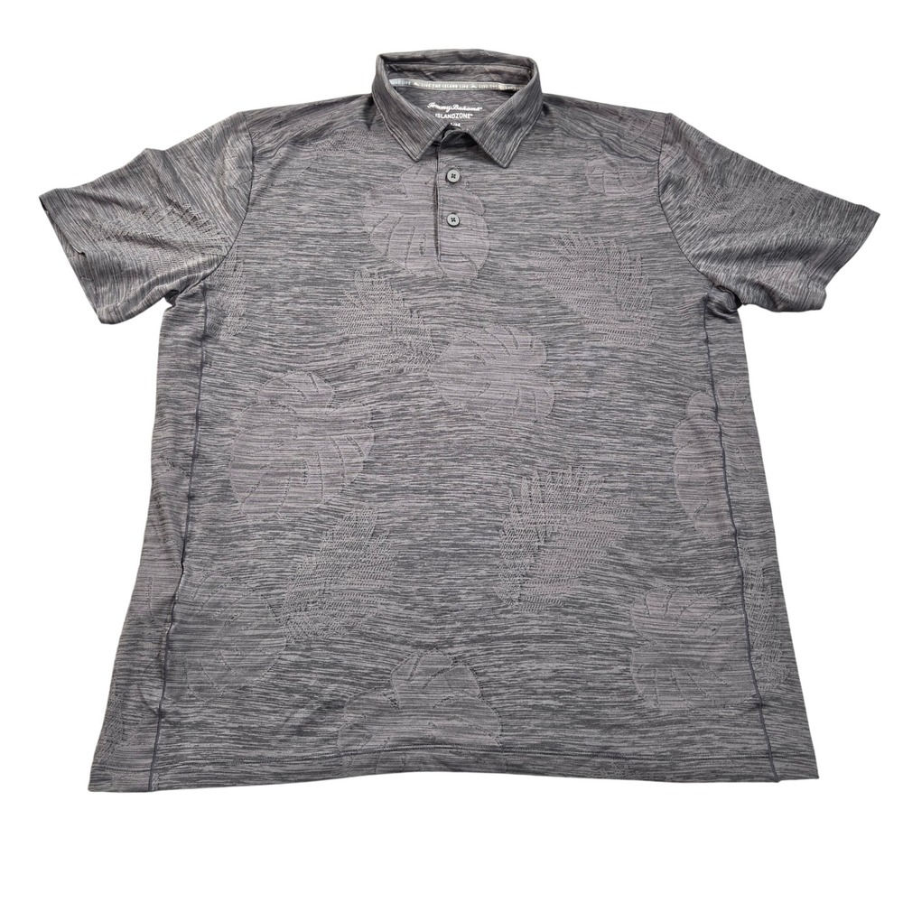 Tommy Bahama IslandZone Polo Shirt Mens Medium Grey Tropical Leaf Jacquard
